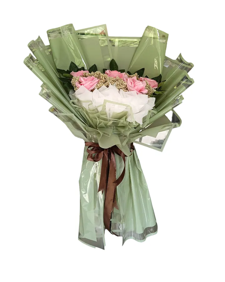 Bucket Hijau Bunga Mawar Edelweis Pink