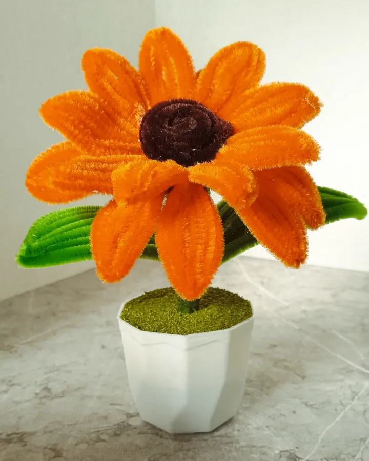 Bunga Hias-Kawat Bulu-Bunga Matahari-Orange-Handmade