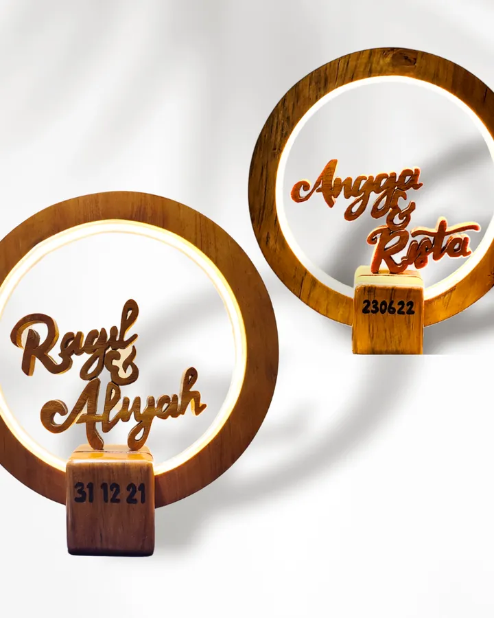 Custom Wedding Wooden Lamp - Lampu Kayu Kado Seserahan Aesthetic