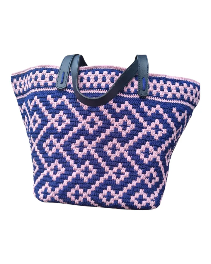 Tote bag mozaik warna dark blue baby pink