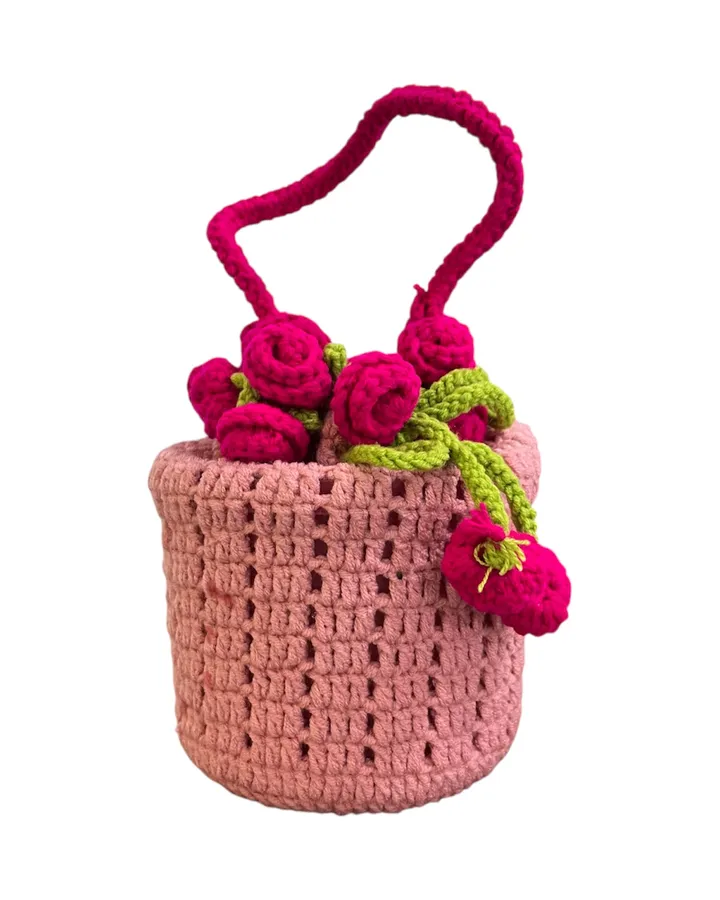 HF 047 Tas Rajut "Rose Basket" Handmade