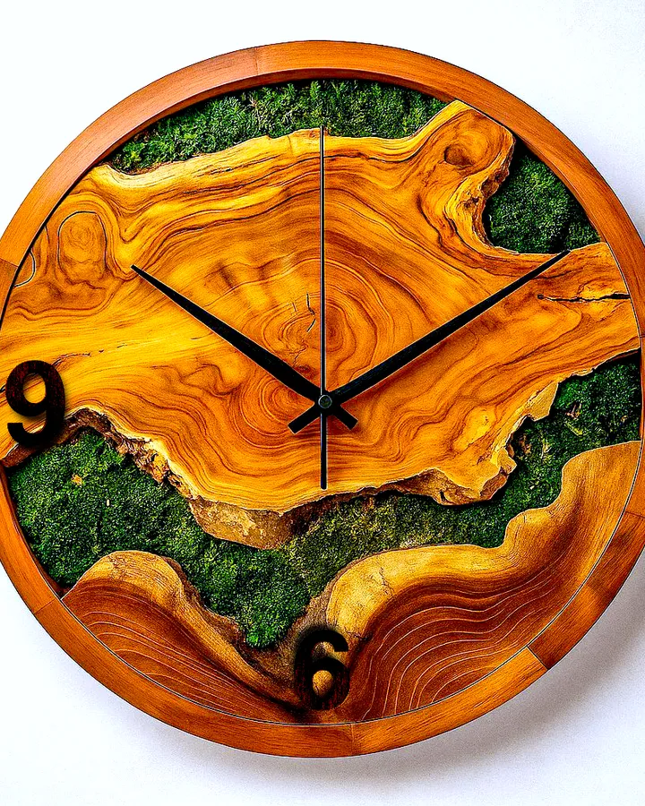 Moss Art Wall Clock - Moon Clock - Jam Kayu Lumut Dekorasi Aesthetic